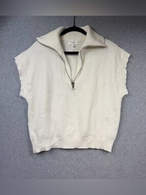 HERSY Cream Knit Sleeveless Half Zip Pullover Sweater Vest Womens Size Small